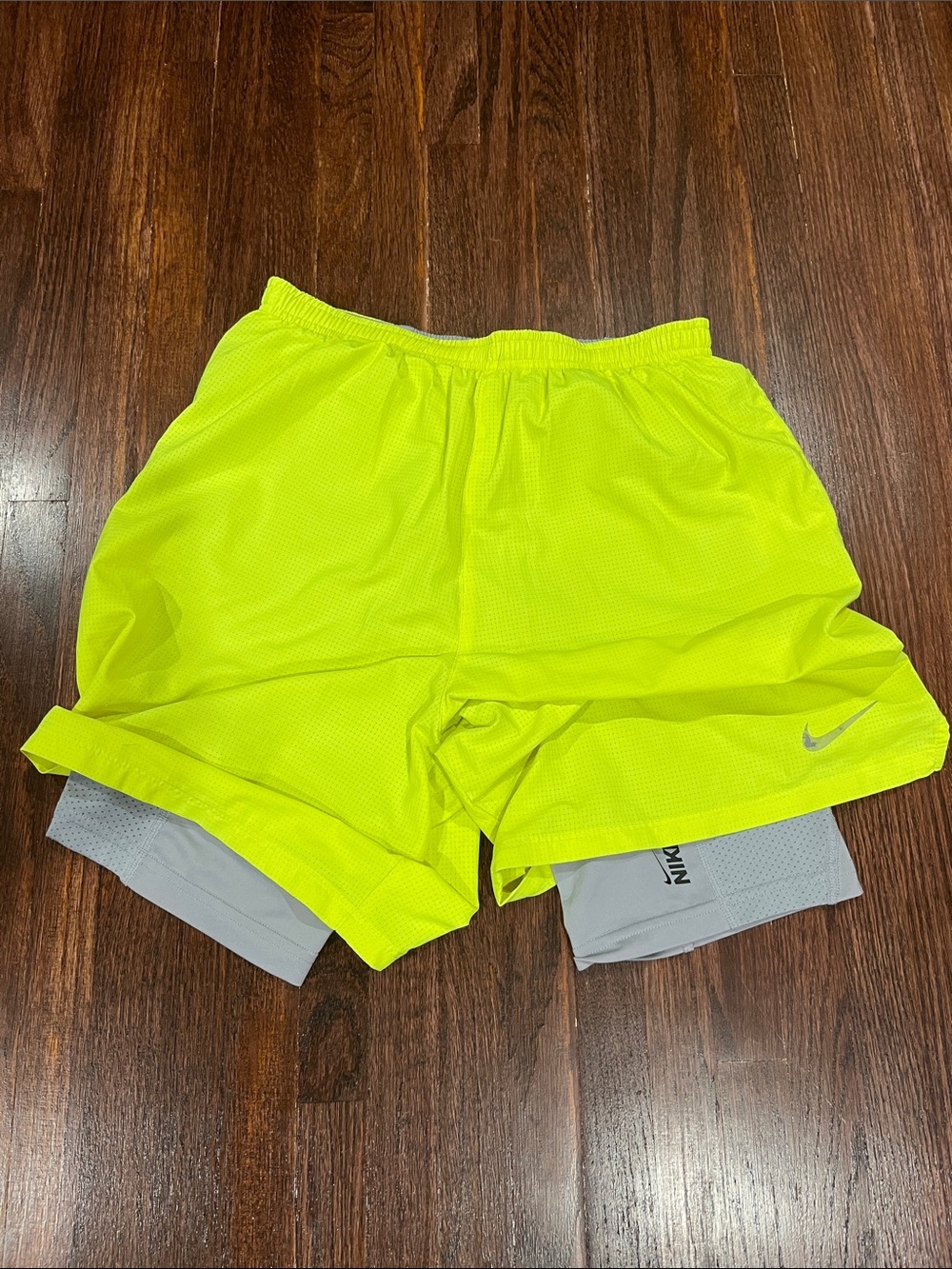 Nike Running Men’s Neon Yellow Two-in-One Shorts